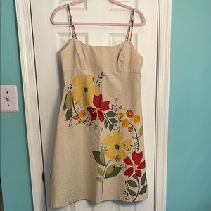 Suzi Chin Floral Embroidered Cream Dress